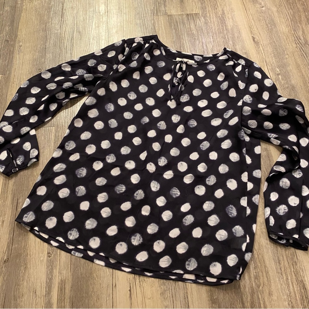 Navy Blue Polka Dot Coldwater Creek Blouse